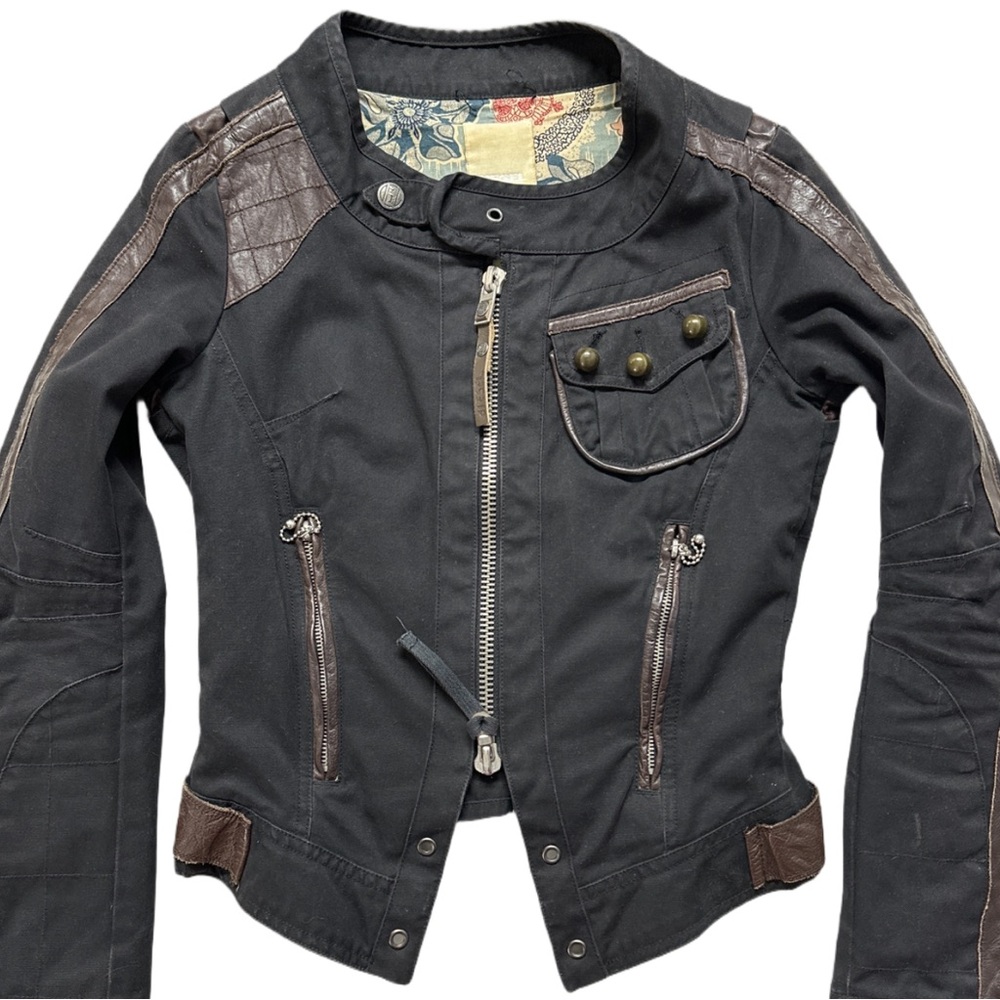 Y2K DIESEL rare black slim fitted nightriders leather trim jacket, S. - Picture 4 of 8